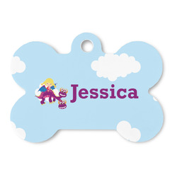 Girl Flying on a Dragon Bone Shaped Dog ID Tag (Personalized)