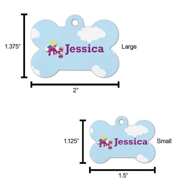 Girl Flying on a Dragon Bone Shaped Dog ID Tag - Large - Scale