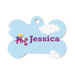 Girl Flying on a Dragon Bone Shaped Dog ID Tag - Small (Personalized)