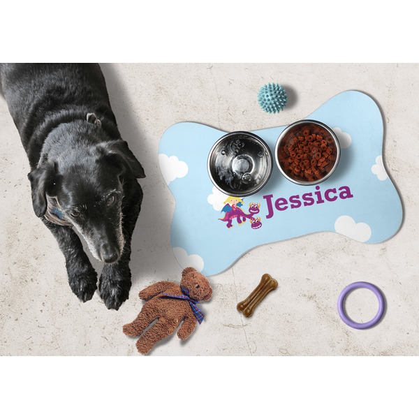 Girl Flying on a Dragon Bone Shaped Mat w/ Food & Water