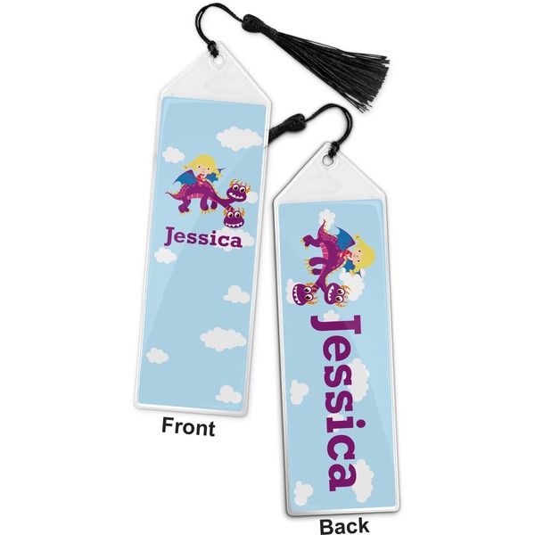 Girl Flying on a Dragon Bookmark with tassel - Front and Back