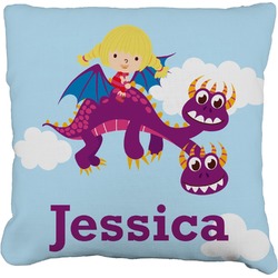 Girl Flying on a Dragon Faux-Linen Throw Pillow 18" (Personalized)