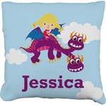 Girl Flying on a Dragon Faux-Linen Throw Pillow 20" (Personalized)
