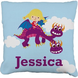 Girl Flying on a Dragon Faux-Linen Throw Pillow 26" (Personalized)