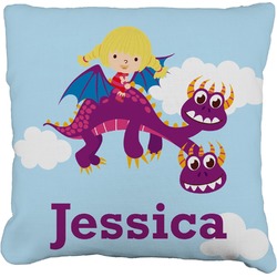 Girl Flying on a Dragon Faux-Linen Throw Pillow (Personalized)