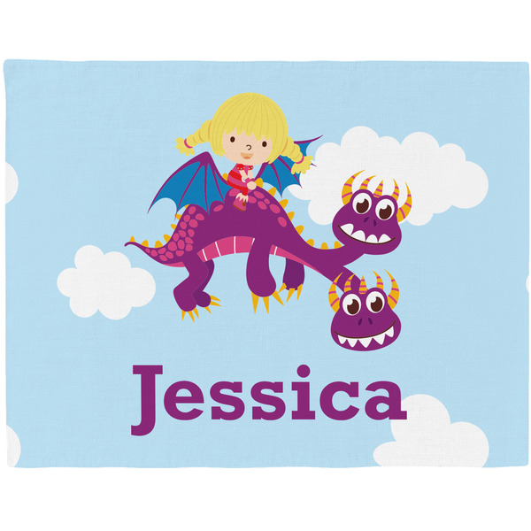 Custom Girl Flying on a Dragon Woven Fabric Placemat - Twill w/ Name or Text