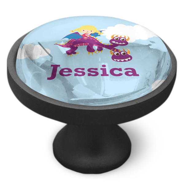 Girl Flying on a Dragon Cabinet Knob - Black - Side