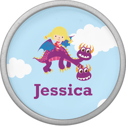 Girl Flying on a Dragon Cabinet Knob (Silver) (Personalized)