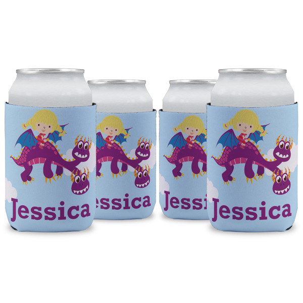 Custom Girl Flying on a Dragon Can Cooler (12 oz) - Set of 4 w/ Name or Text