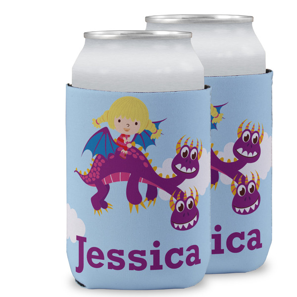 Custom Girl Flying on a Dragon Can Cooler (12 oz) w/ Name or Text