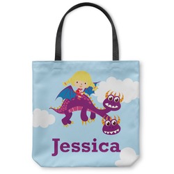 Girl Flying on a Dragon Canvas Tote Bag - Large - 18"x18" (Personalized)