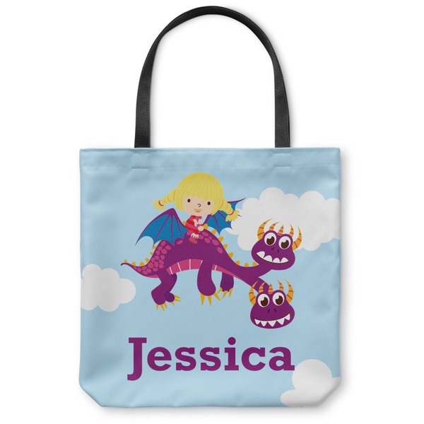 Custom Girl Flying on a Dragon Canvas Tote Bag - Small - 13"x13" (Personalized)