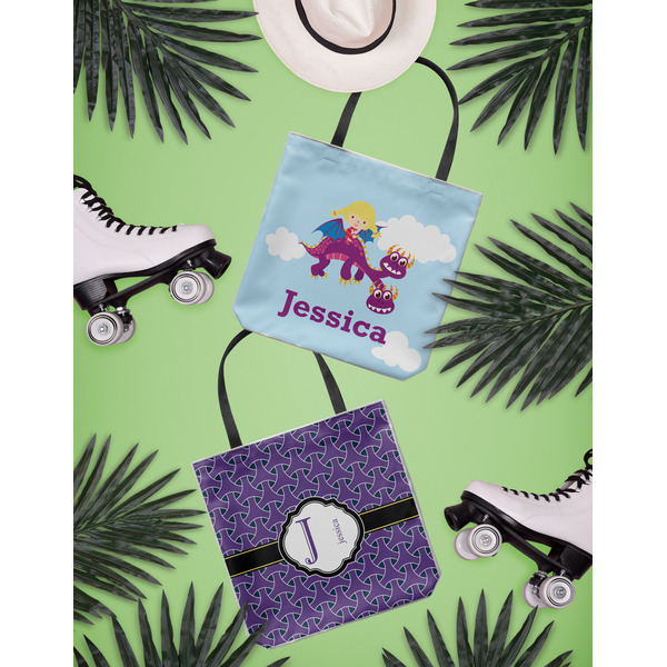 Girl Flying on a Dragon Canvas Tote Lifestyle Front and Back- 13x13