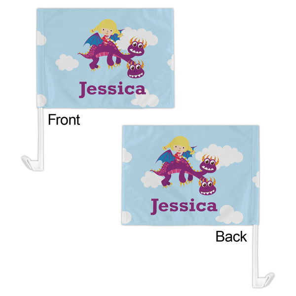 Girl Flying on a Dragon Car Flag - 11" x 8" - Front & Back View