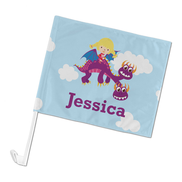 Custom Girl Flying on a Dragon Car Flag (Personalized)