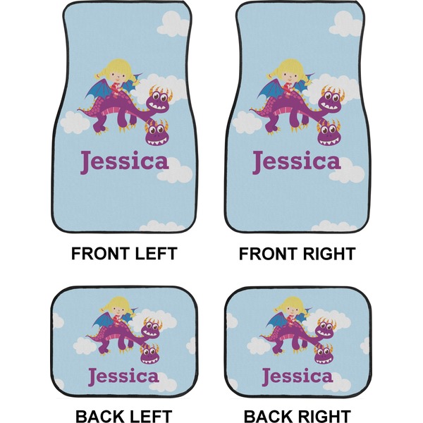 Girl Flying on a Dragon Car Floor Mats Set (2F + 2B)