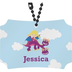 Girl Flying on a Dragon Rear View Mirror Ornament (Personalized)