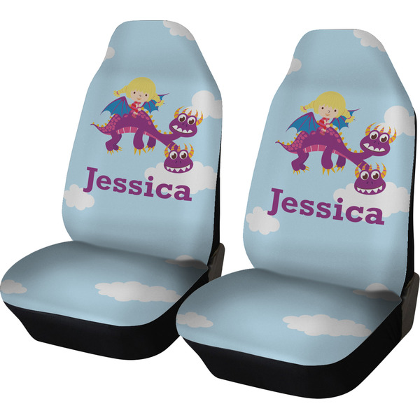 Custom Girl Flying on a Dragon Car Seat Covers (Set of Two) (Personalized)