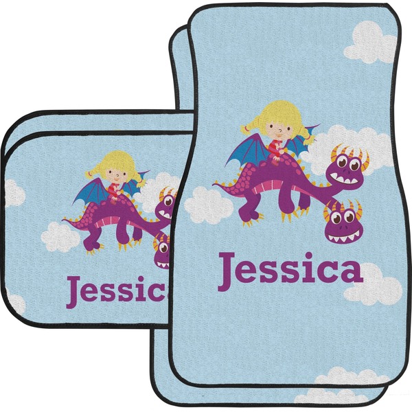 Custom Girl Flying on a Dragon Car Floor Mats Set - 2 Front & 2 Back (Personalized)
