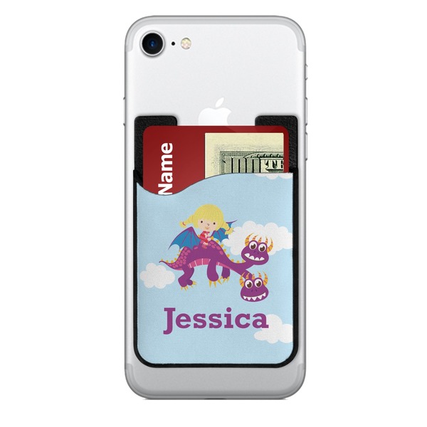 Custom Girl Flying on a Dragon 2-in-1 Cell Phone Credit Card Holder & Screen Cleaner (Personalized)