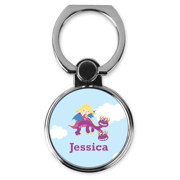 Custom Girl Flying on a Dragon Cell Phone Ring Stand & Holder (Personalized)