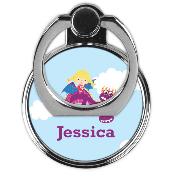 Girl Flying on a Dragon Cell Phone Ring Stand & Holder - Front (Collapsed)