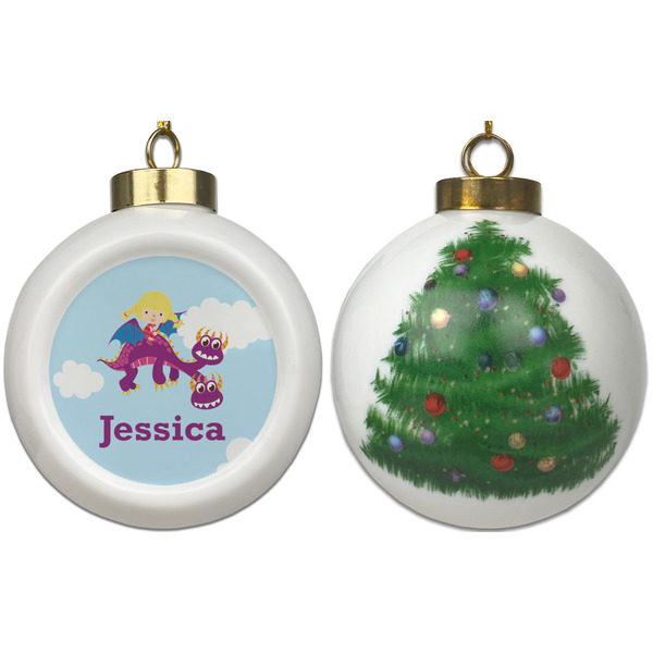 Girl Flying on a Dragon Ceramic Christmas Ornament - X-Mas Tree (APPROVAL)