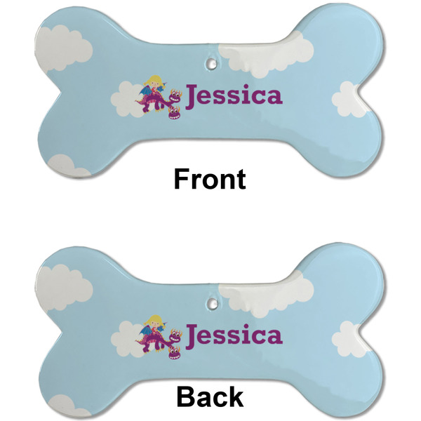 Girl Flying on a Dragon Ceramic Flat Ornament - Bone Front & Back (APPROVAL)