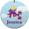 Girl Flying on a Dragon Round Ceramic Ornament w/ Name or Text