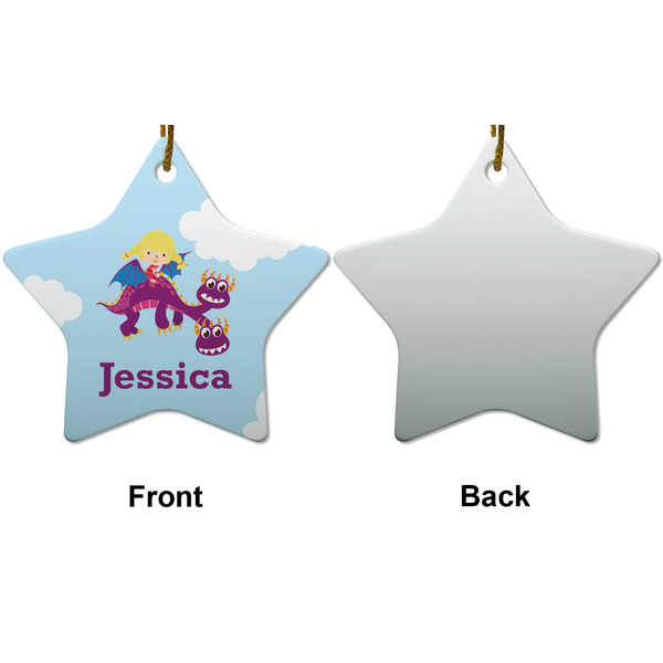 Girl Flying on a Dragon Ceramic Flat Ornament - Star Front & Back (APPROVAL)