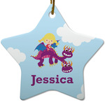 Girl Flying on a Dragon Star Ceramic Ornament w/ Name or Text