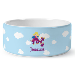 Girl Flying on a Dragon Ceramic Dog Bowl (Personalized)