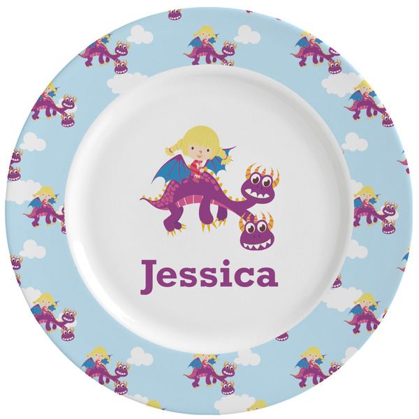 Custom Girl Flying on a Dragon Ceramic Dinner Plates (Set of 4) (Personalized)