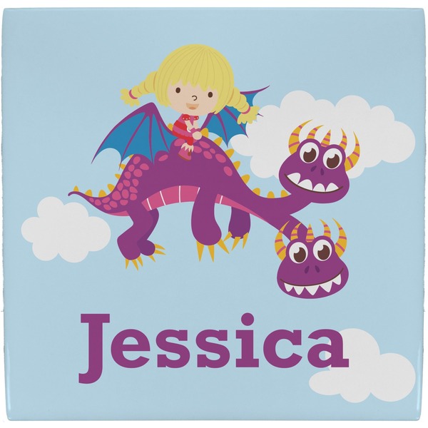 Custom Girl Flying on a Dragon Ceramic Tile Hot Pad (Personalized)