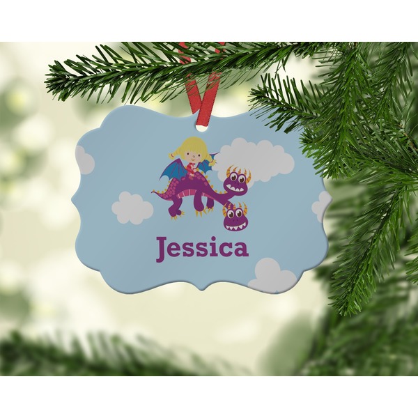 Girl Flying on a Dragon Christmas Ornament (On Tree)