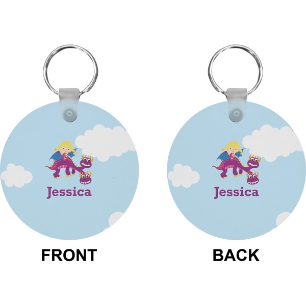 Girl Flying on a Dragon Circle Keychain (Front + Back)