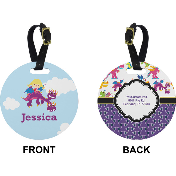 Girl Flying on a Dragon Circle Luggage Tag (Front + Back)
