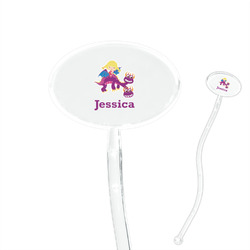 Girl Flying on a Dragon 7" Oval Plastic Stir Sticks - Clear (Personalized)