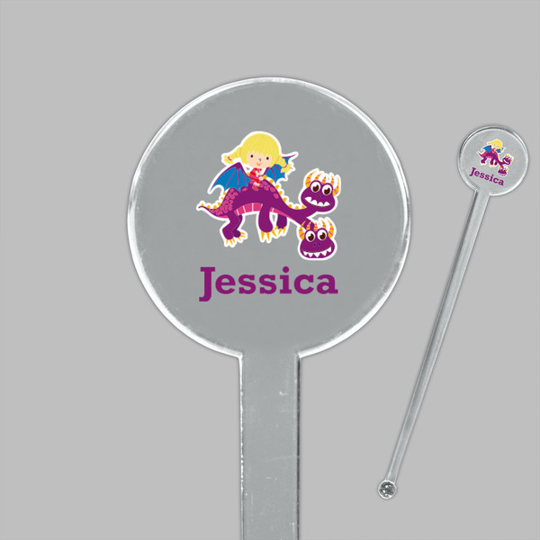 Girl Flying on a Dragon Clear Plastic 7" Stir Stick - Round - Closeup