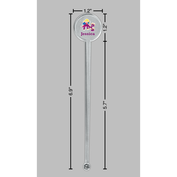 Girl Flying on a Dragon Clear Plastic 7" Stir Stick - Round - Dimensions