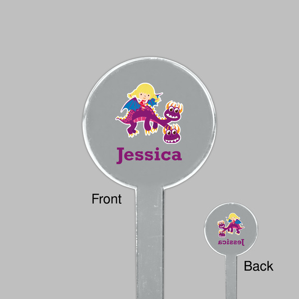 Girl Flying on a Dragon Clear Plastic 7" Stir Stick - Round - Front & Back