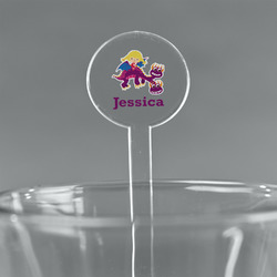 Girl Flying on a Dragon 5.5" Round Plastic Stir Sticks - Clear (Personalized)