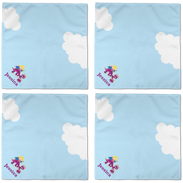 Girl Flying on a Dragon Cloth Napkins - Personalized Dinner (APPROVAL) Set of 4