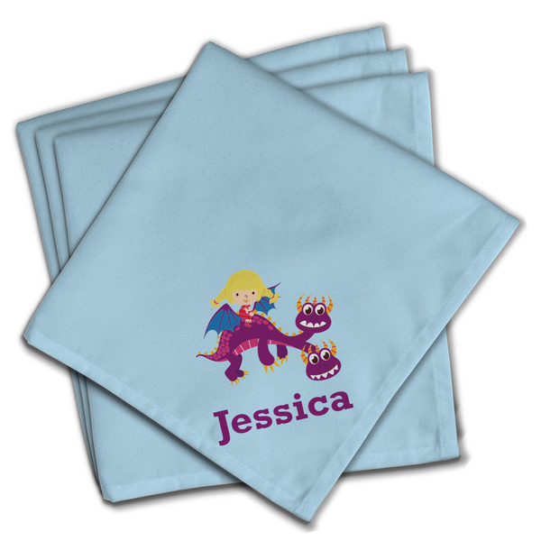 Custom Girl Flying on a Dragon Cloth Napkins (Set of 4) (Personalized)