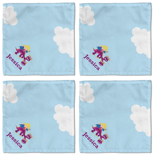 Girl Flying on a Dragon Cloth Napkins - Personalized Lunch (APPROVAL) Set of 4