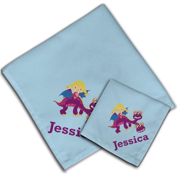 Girl Flying on a Dragon Cloth Napkins - Personalized Lunch & Dinner (PARENT MAIN)
