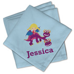 Girl Flying on a Dragon Cloth Cocktail Napkins - Set of 4 w/ Name or Text