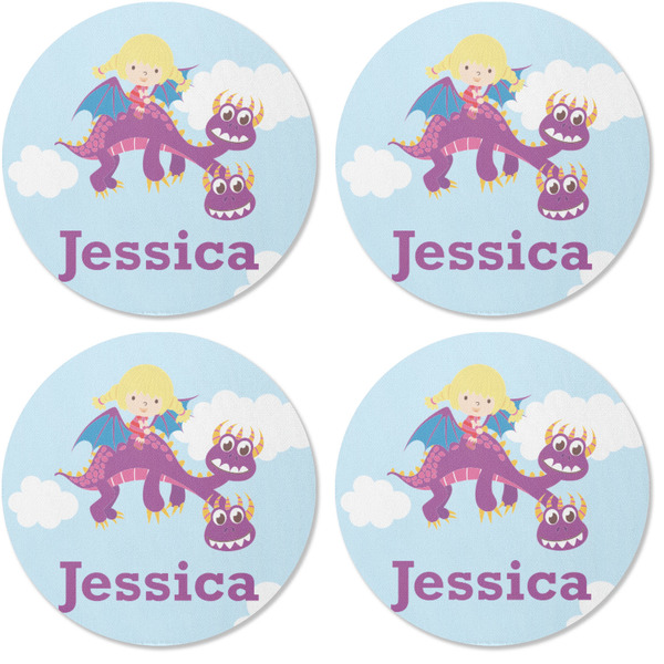 Girl Flying on a Dragon Coaster Round Rubber Back - Apvl