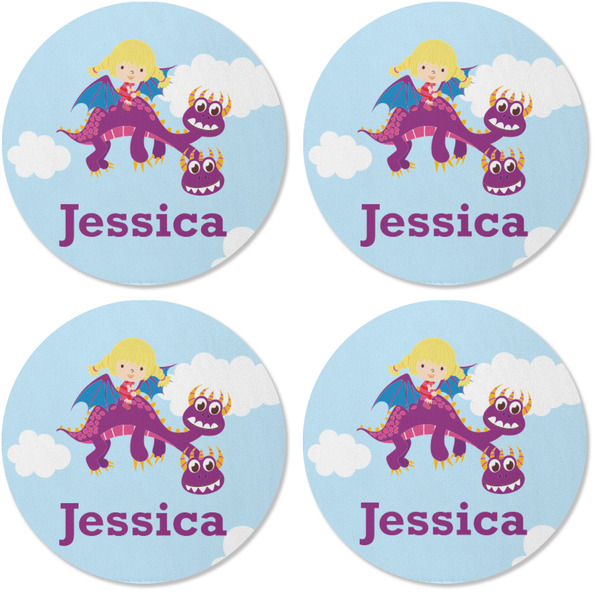 Girl Flying on a Dragon Coaster Round Rubber Back - Apvl