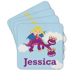 Girl Flying on a Dragon Cork Coaster - Set of 4 w/ Name or Text